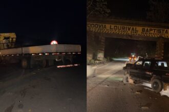 Motorista foge após colisão frontal entre Hilux e caminhão na SE-270