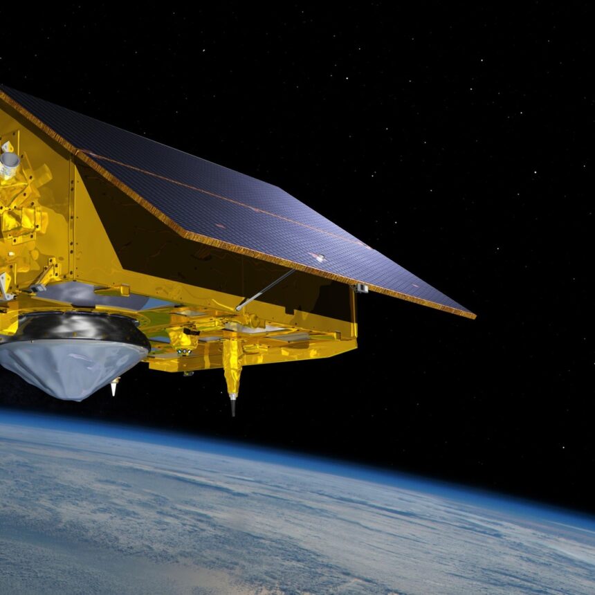 Satélite em órbita da Terra, em ilustração da NASA